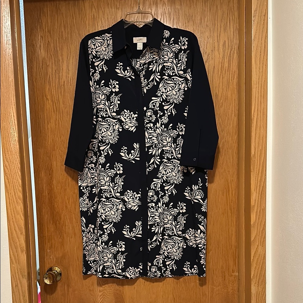 LOFT Black and White Floral Dress